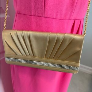 Elegant Franchi  Gold Clutch with Rhinestone Detail Evening bag
